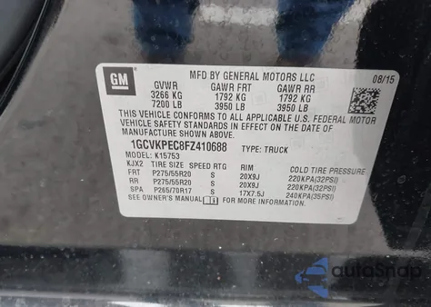 2015 Chevrolet Silverado 1500 Wt из США, поврежденный, VIN 1GCVKPEC8FZ410688